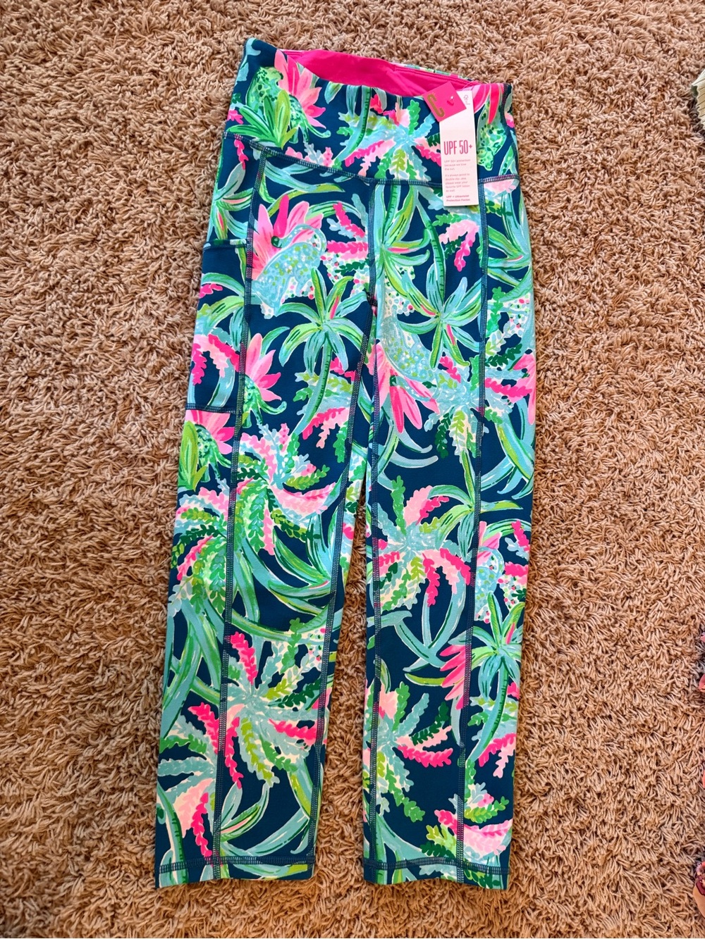 Lilly Pulitzer Navy Leggings with Pink & Green Tropical Print